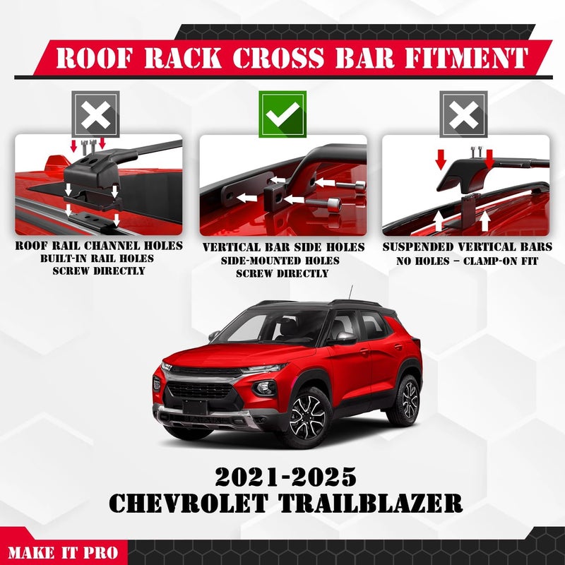 KitsPro 260lb Roof Rack Cross Bars for 2021-2024 Chevrolet Trailblazer (ONLY FIT Factory Flushed Side Rails), Matte Black Heavy Duty Aluminum Cargo Crossbar - Image 2